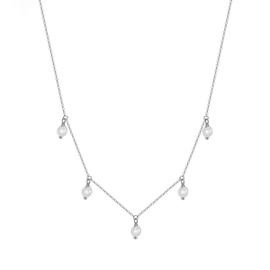 Elegant S925 sterling silver necklace featuring five natural freshwater pearls on a fine chain