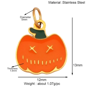 Macro view of orange pumpkin pendant in stainless steel with detailed size dimensions