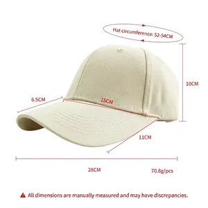 Off-white cotton baseball cap for kids with 52-54cm head circumference and size measurements