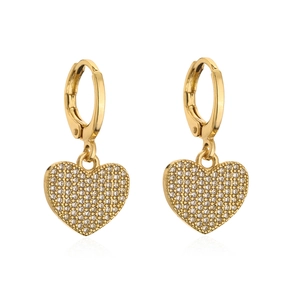 Elegant 18K gold plated copper heart earrings with sparkling cubic zirconia pavé