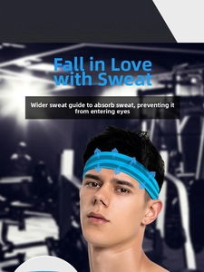 Close-up of moisture-wicking wide headband in blue for intense fitness training