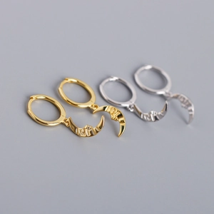 Vintage Baroque Style Moon Huggie Earrings 925 Sterling Silver Relief Human Face Pendant Dangle Jewelry For Women