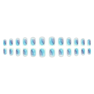 Blue-purple gradient press-on nails with a high-gloss finish and oval shape, 24 pieces set