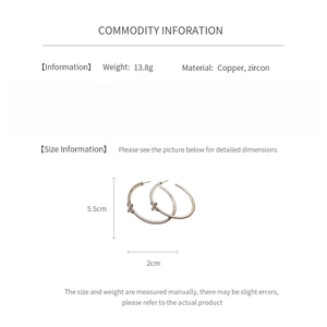 Detailed size and material info for gold hoop earrings with zircon cross decoration