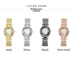 Primo piano di orologi al quarzo da donna con diamanti in oro, argento e oro rosa