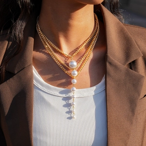 Multi Layer Gold Plated Alloy Chain Necklace With Gradient Imitation Artificial Pearl Tassel Drop Y Shape Pendant For Women