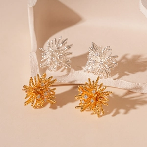 Boucles D'oreilles Puces Étoilées Feu D'artifice Avec Zircon Incrusté Bijoux En Cuivre Et Tige En Argent Sterling 925 Pour Femmes