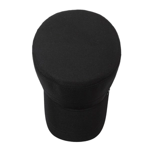 Men's classic black cotton flat top army cap with detailed twill texture on white background