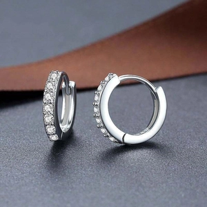 Elegant S925 sterling silver hoop earrings with a single row of sparkling white zircons