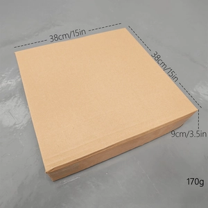 Corrugated cardboard packaging box with dimensions 38x38x9cm and 170g weight specifications