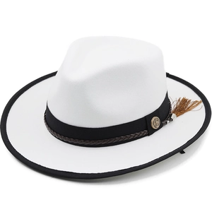 Vintage White Wide Brim Fedora Hat For Men Women Cotton Jazz Panama Hat With Tassel Braided Rope Metal Anchor Decoration