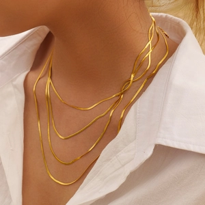 Chic multi-layered 5mm golden titanium steel snake bone chain necklace for women