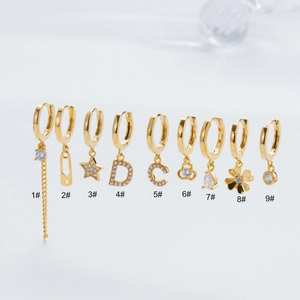 Polished Copper Hoop Earrings Zircon Star Drop Charm Geometric Fashion Piercing Jewelry For Women