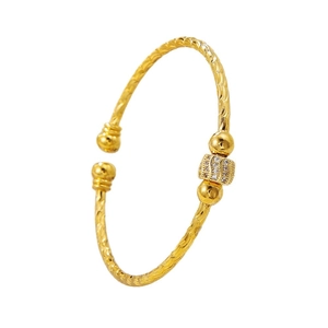 Golden spiral open cuff bracelet with micro-pave zircon beads and polished gold finish