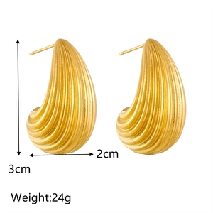 Textured gold-plated teardrop pearl earrings for women with vertical ribbed pattern