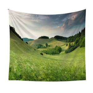 Bohemian tapestry featuring a lush green landscape with rolling hills and dense forests