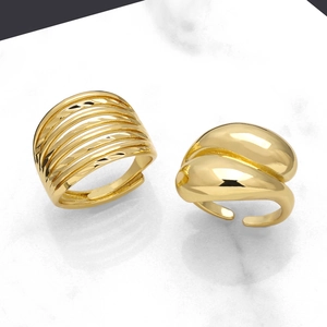 Women Open Rings 18K Gold Plated Copper Butterfly Wing Multi Layer Adjustable Minimalist Geometric Fashion Jewelry