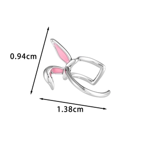 Silver rabbit ear ear bone clip with pink enamel details and 0.94cm x 1.38cm dimensions
