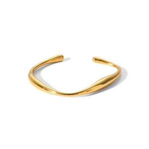 Modern gold irregular lava style open cuff bracelet in polished stainless steel for women