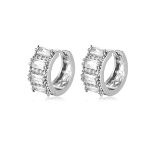 Minimalist silver geometric hoop earrings with micro-pave rectangular cubic zirconia