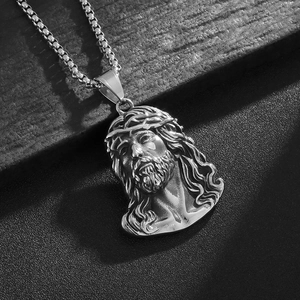 Polished silver stainless steel Jesus pendant necklace with box chain for hip hop style