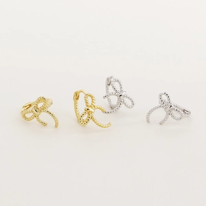 Minimalist s925 silver bow-knot hoop earrings in gold and silver twisted rope texture