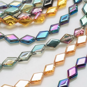 Rhombus crystal glass beads with metallic multicolor finish for DIY jewelry making