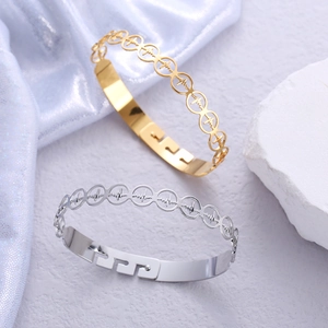 Adjustable heartbeat cutout oval stainless steel bracelets in gold and silver finish