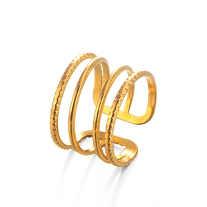 Golden multi-layer stacked ring with adjustable open design and twisted rope textures