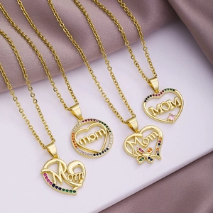 Mom Pendant Necklace Stainless Steel Chain Copper Inlaid Colorful Zircon Heart Shaped Letter Jewelry Gift For Women