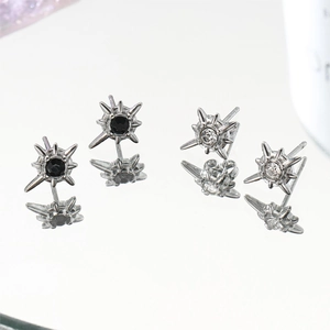 Titanium steel eight-pointed star stud earrings with zircon in black and white colors