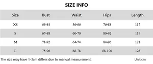 Detailed size chart for lace backless slip dress showing bust, waist and length measurements