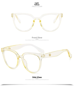 Front and side view of oversized light yellow jelly glasses frames with metal details