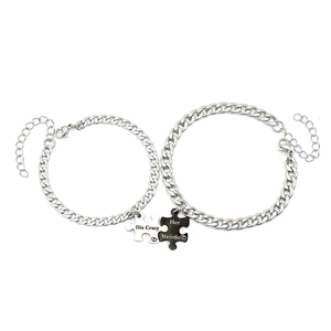 Puzzle Pendant Bracelets Stainless Steel Engraved His Crazy Her Weirdo Cuban Chain Adjustable For Men Women Couples Lovers