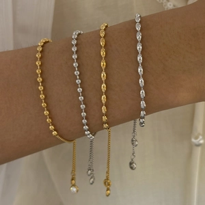 Stainless Steel Bead Necklace And Bracelet Minimalist Zircon Adjustable Jewelry For Women Elegant Fashionable Accessories