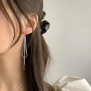 Minimalist 925 sterling silver drop earrings with long snake chain tassels and hollow teardrops