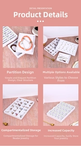 Detailed grid view of white jewelry organizer trays for rings earrings and bracelets