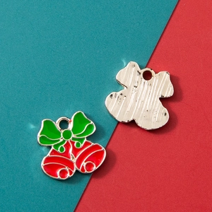 Christmas cartoon bell charm with red bells and green bow for DIY holiday jewelry
