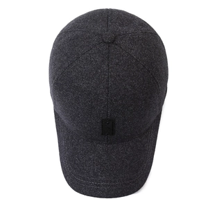 Men's winter baseball cap in dark grey fleece texture with ear flaps for windproof warmth