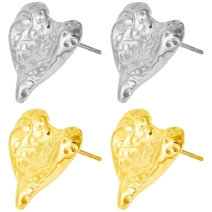 Minimalist 304 stainless steel heart-shaped stud earrings with crumpled metal texture