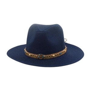 Chapeau De Paille Fedora Large Bord Protection Solaire Été Plage Bohème Bande Perlée Ethnique Pour Femmes