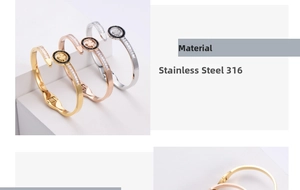 Dettaglio del bracciale a quadrifoglio in acciaio inossidabile 316L tricolore con cristalli