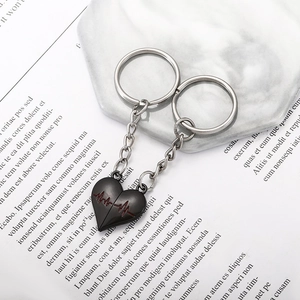Creative heartbeat magnetic heart keychains for couples in black metal finish