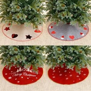 Christmas Tree Skirt Round Snowflake Reindeer Pattern Polyester Felt Burlap Holiday Home Party Floor Decor Ornament