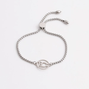 Adjustable stainless steel chain bracelet with owl cutout pendant in silver finish