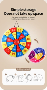 Foldable target board with 4-step folding guide and scoring system for kids sports games