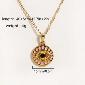 Detailed view of evil eye pendant with 15mm diameter and 40+5cm titanium steel chain