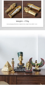Detailed Egyptian mummy sarcophagus and deities statues for home decor display