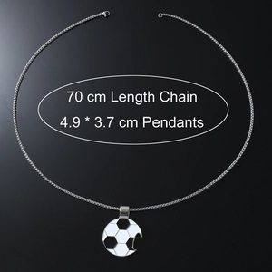 Hip hop stainless steel football pendant necklace with black and white enamel, 70cm chain