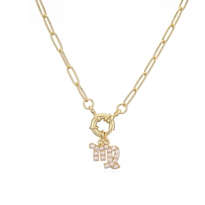 Elegant gold paperclip necklace with pearl-encrusted Virgo constellation pendant for women